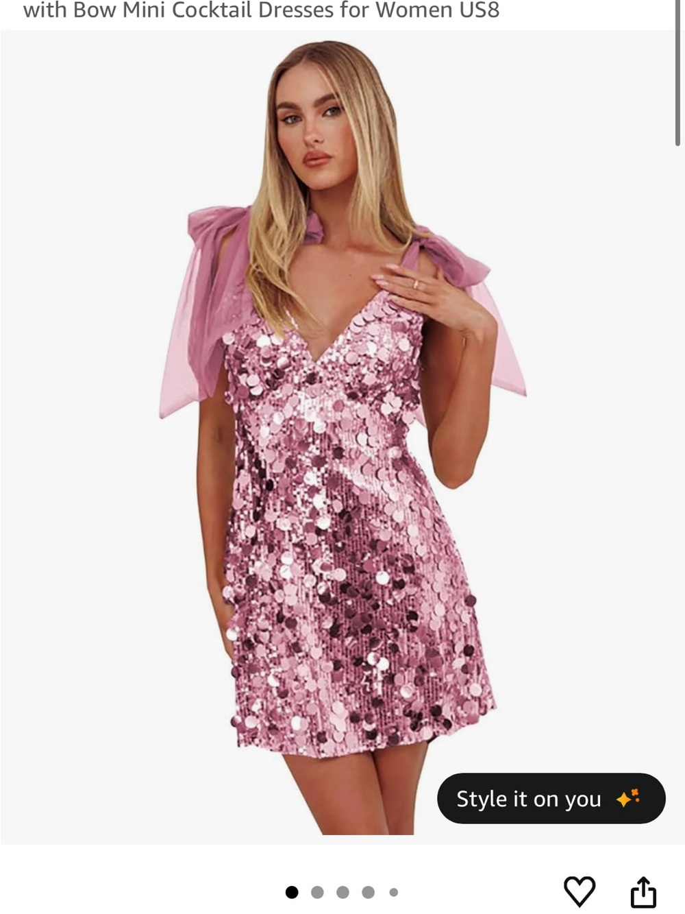 Pink Tied Shoulder Sequin Cocktail Dress